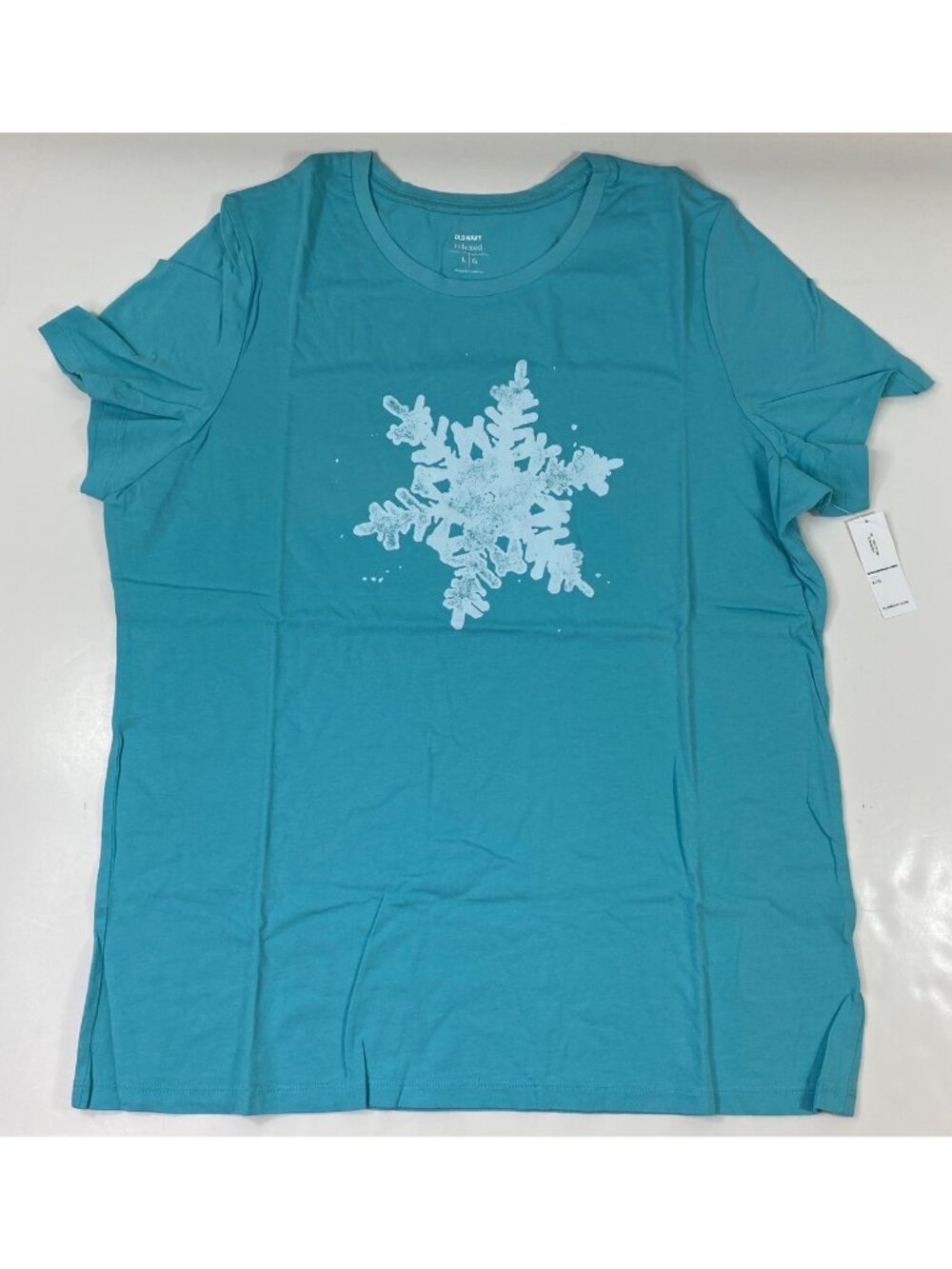 Old Navy Womens Relaxed Fit Snowflake Graphic Short Sleeves T-Shirt Blue Size L